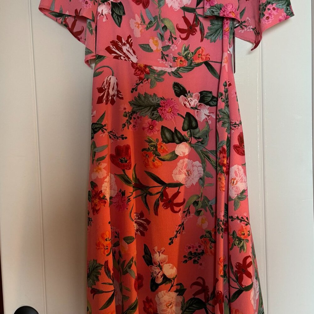 NWT Vince Camuto flutter sleeve midi dress sz 2 coral floral print Derby - Picture 6 of 10